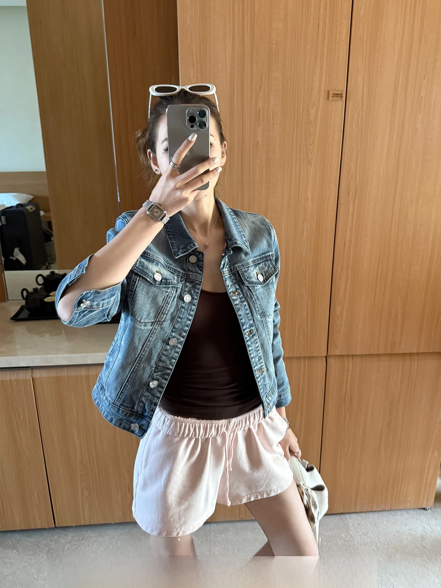 

Xzichic Retro ort Denim Jaet Women's irt Collar Color Blo Plaid New Sle Cotton Blend Long Sve Casual Top