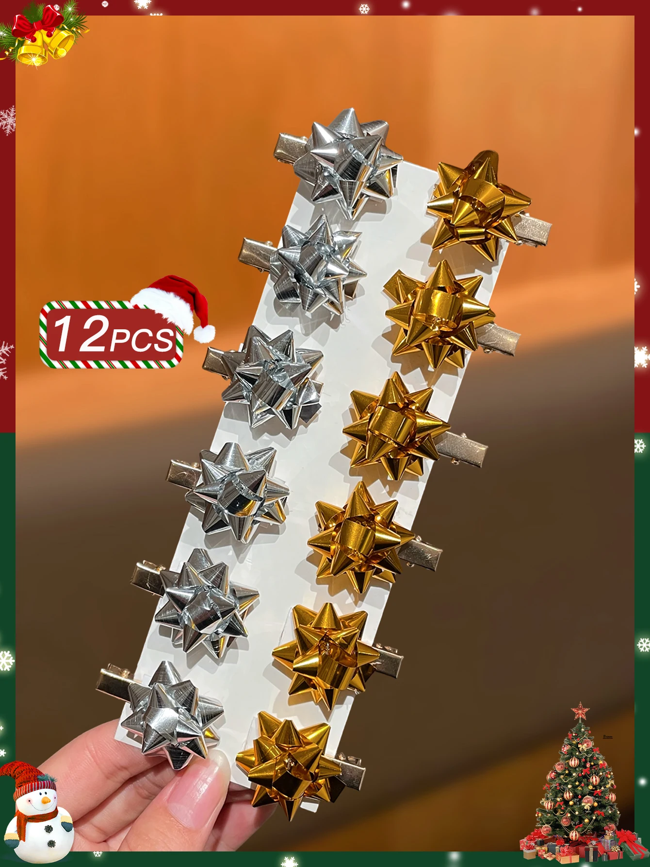 12 قطعة من إكسسوارات الشعر الأنيقة على شكل نجمة عيد الميلاد للنساء، دبابيس شعر عصرية للسيدات في عيد الميلاد