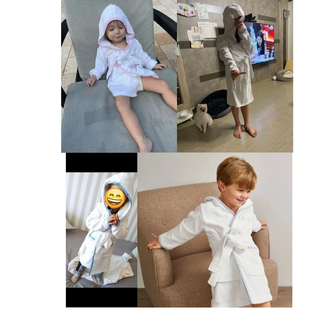 Ruffkids Wholesale 100% Cotton White Towey Pjs Kids Bath Robes Sleepwear With Belt  Hooded Pijamas Girls Boys Bathrobe Pajamas