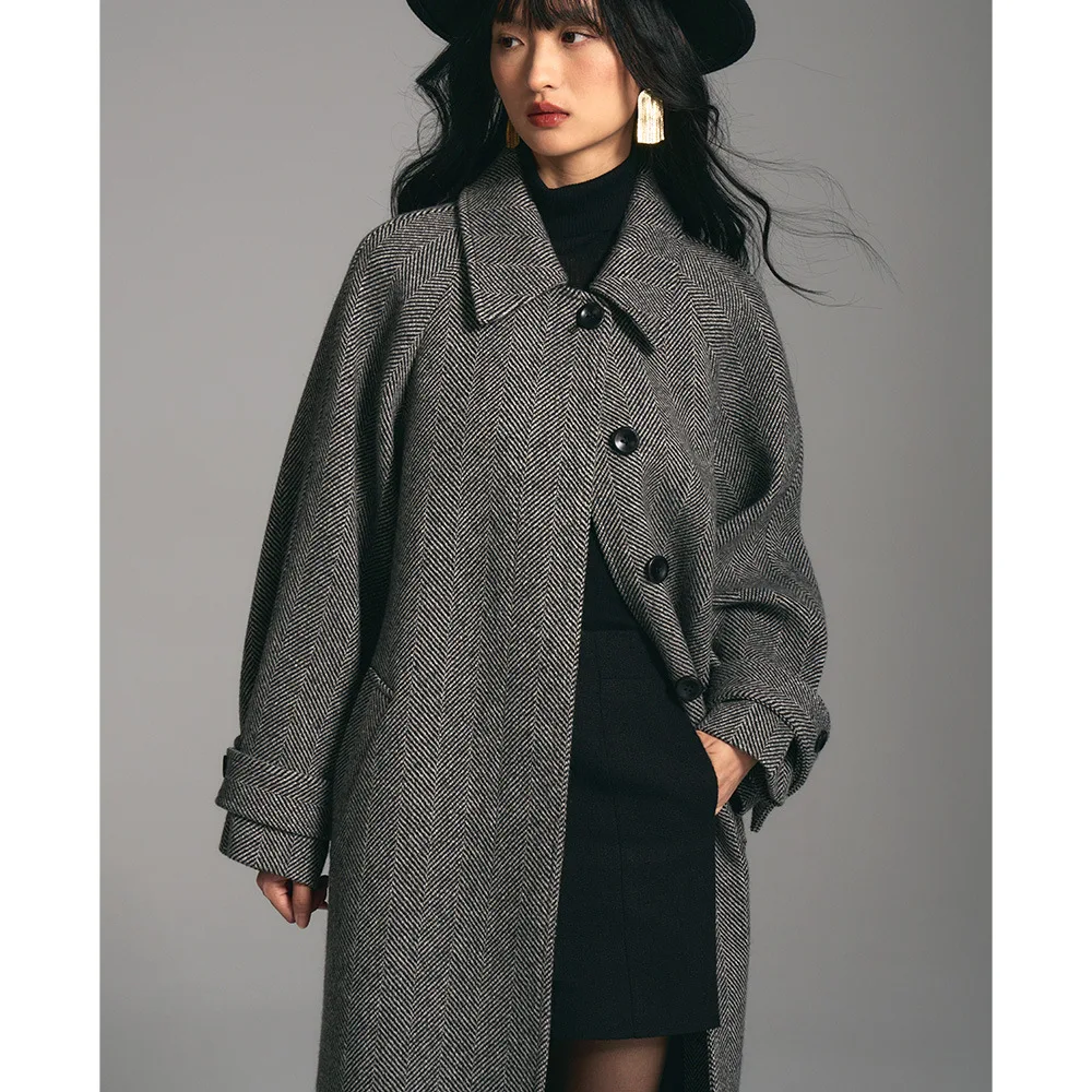 Dongxin French royal sister heavy wool large silhouette long woolen coat coat women