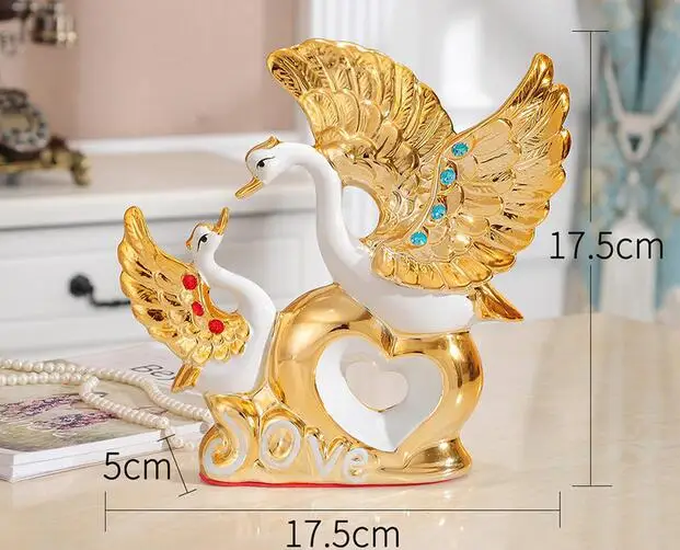 Gold plated ceramic electroplating Swan ornaments TV cabinet porch wine cabinet new house partition bedroom housewarming wedding