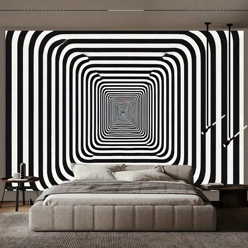 Black White Optical Illusion Tapestry for Bedroom Living Room Decor Modern Abstract Art Backdrop Geometric Wall Hanging