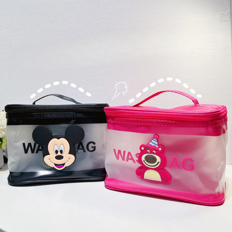 Disney Cartoon Mickey Large-capacity Portable Cosmetic Bag Travel Portable Wash Bag Beauty Waterproof Transparent Storage Bag