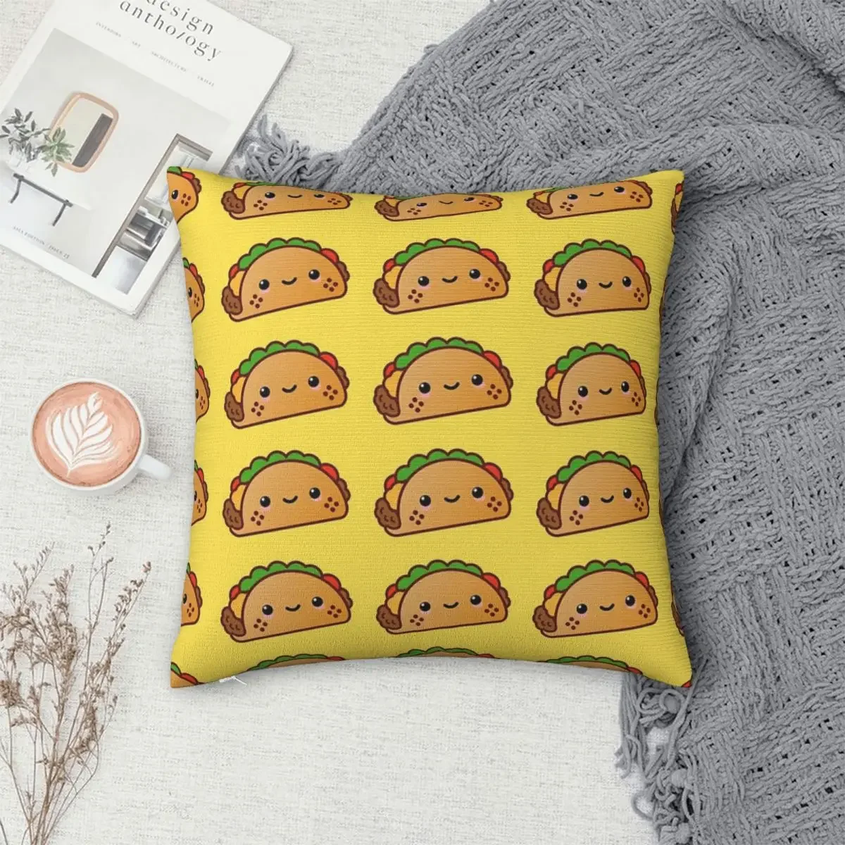 Happy Taco Pillowcase Polyester Pillows Cover Cushion Comfort Throw Pillow Sofa Decorative Cushions Used for Home Bedroom Sofa