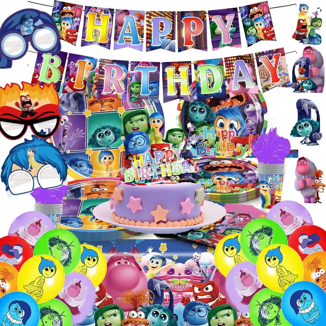 Inside Out 2 party series Party Disposable Banner Cake Topper Hanging Flag  Inside Out Balloons style Birthday Cake Decoration