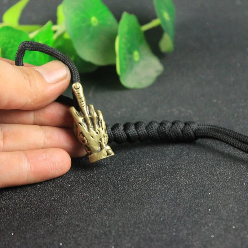 Brass Hand With Erect Middle Finger Up Paracord Beads DIY Umbrella Rope Bracelets Accessories Punk Retro Knife Lanyard Pendants