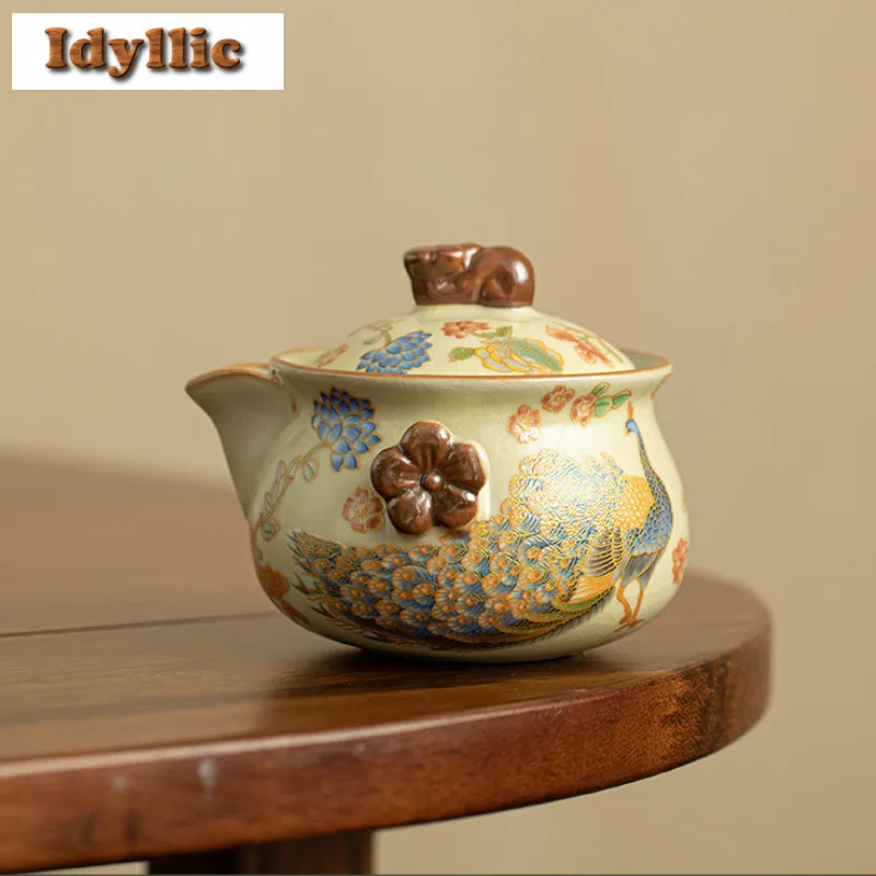 

200 мл Ru Kiln Flowers and Birds Ручной чайник Элегантный чайник для заварки чая Чайник с ситечком Коллекция посуды для напитков