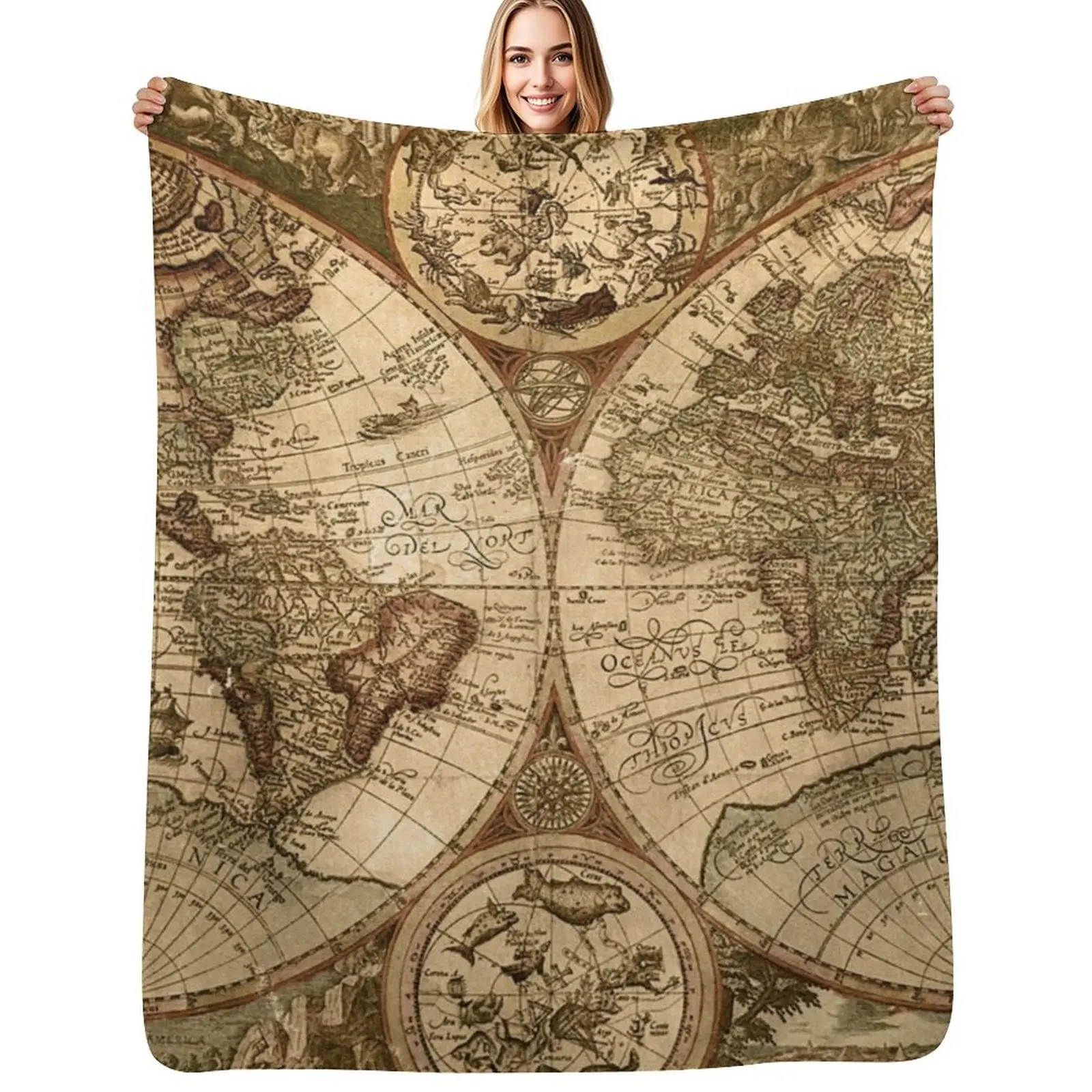 Ancient Map Throw Blanket valentine gift ideas heavy to sleep Multi-Purpose for winter Plush Custom Blankets