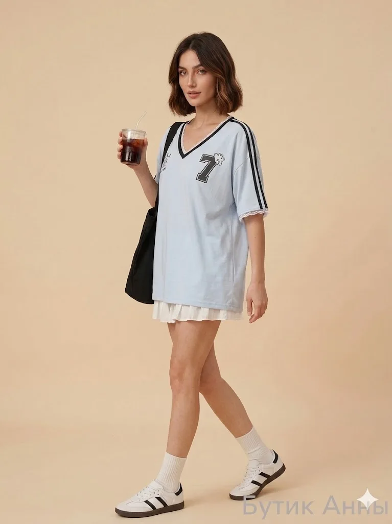 Women's Summer Varsity Style V-Neck Tee with Lace Detail Cute Cartoon Graphic Print Short Sleeve Casual Top