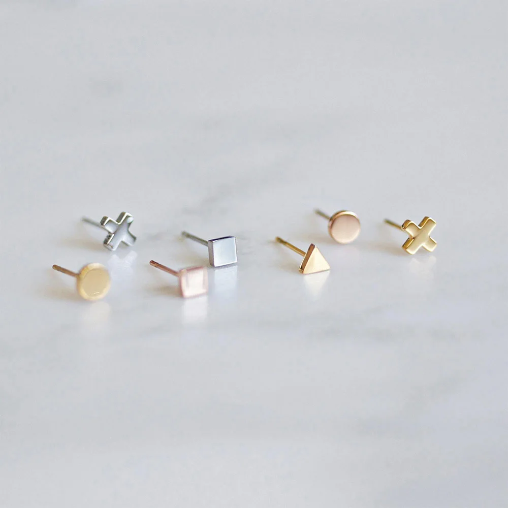 SUNIBI Stainless Steel Stud Earrings Women Girls Office Gold Color Round Mini Dainty Studs Earring Minimalist Jewelry Wholesale