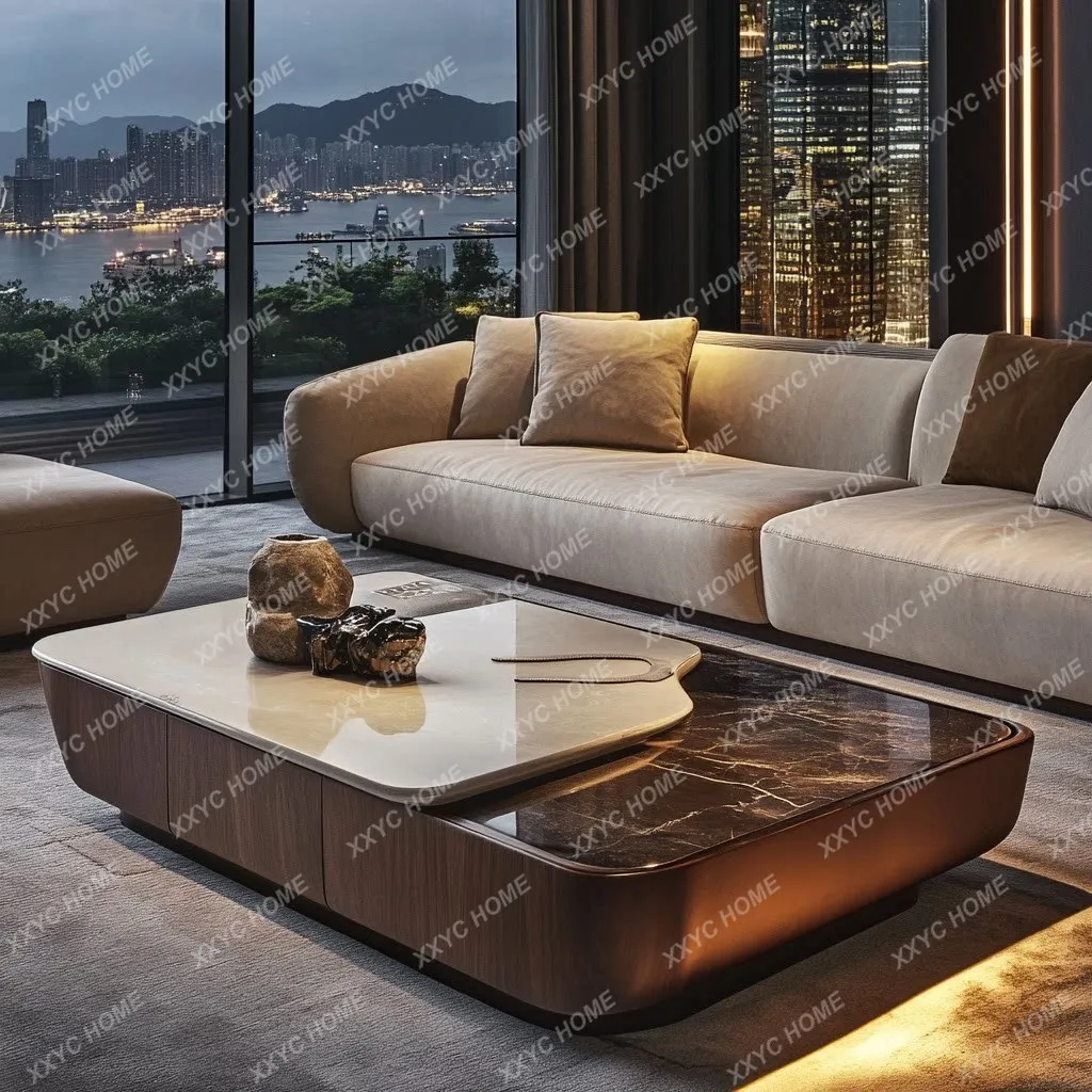 Modern atmospheric marble coffee table high-end atmospheric luxury villa living room light luxury long coffee table