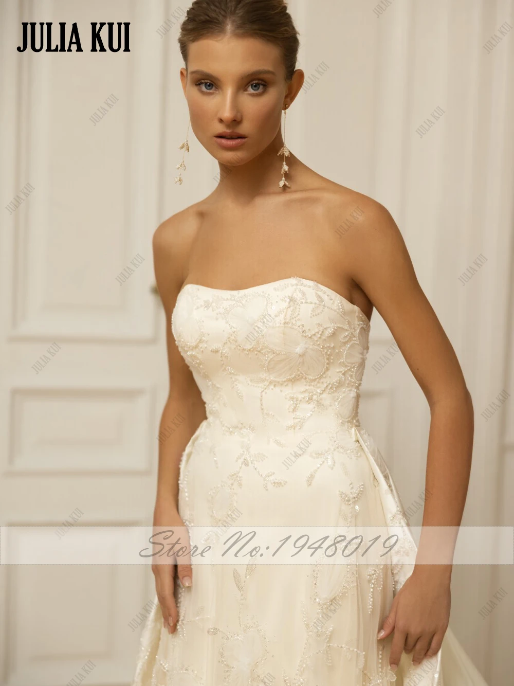 Julia kui personalizar feito a linha silhueta vestidos de casamento sem alças renda floral sem mangas 2 em 1 vestidos de noiva elegância