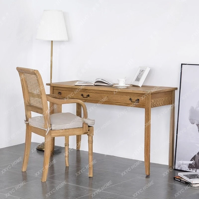 A Solid wood simple desk, retro writing desk, oak study, student desk, log customization