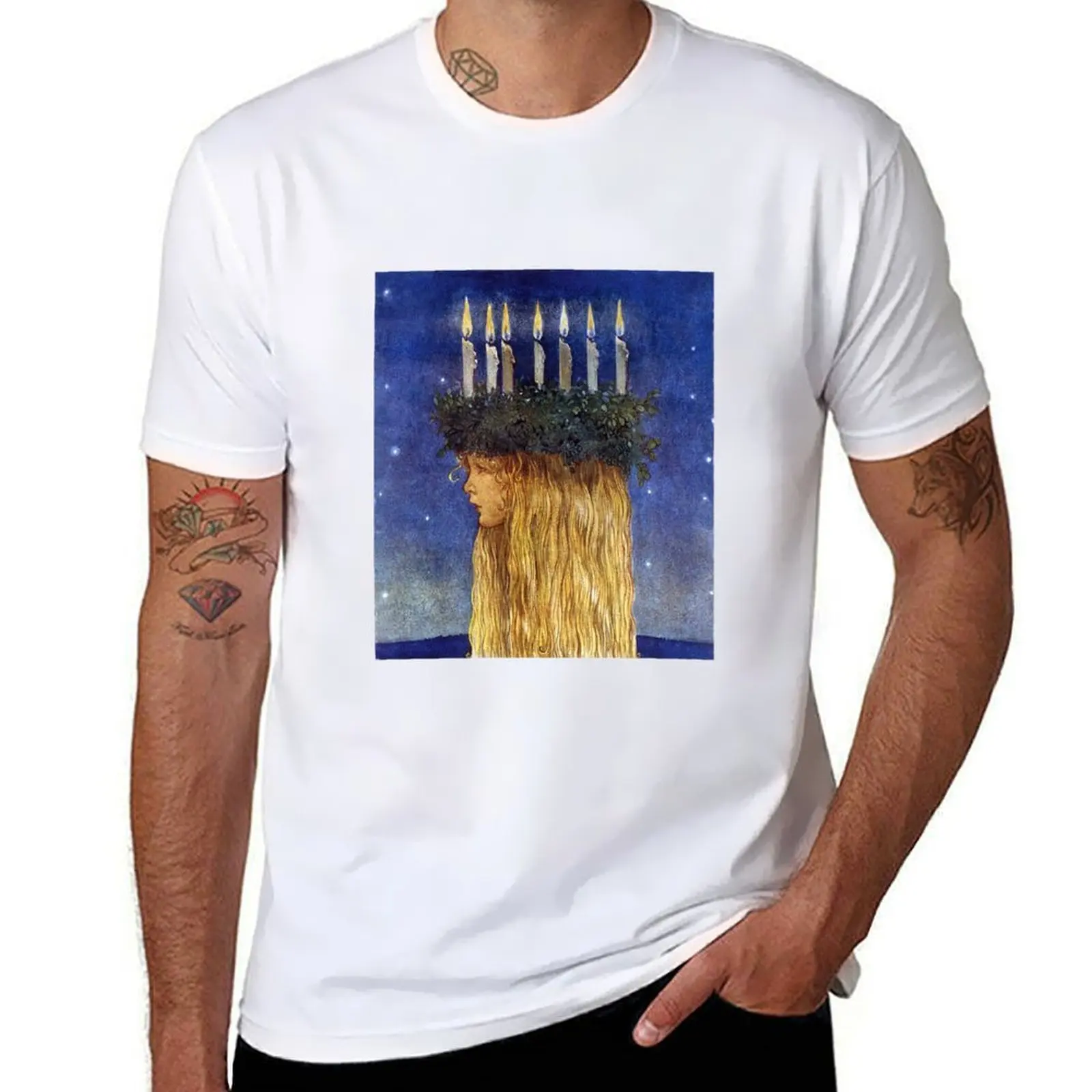 

St. Lucia - John Bauer, advent T-Shirt t shirt for man 100 percent cotton anime t shirts oversize T-Shirt