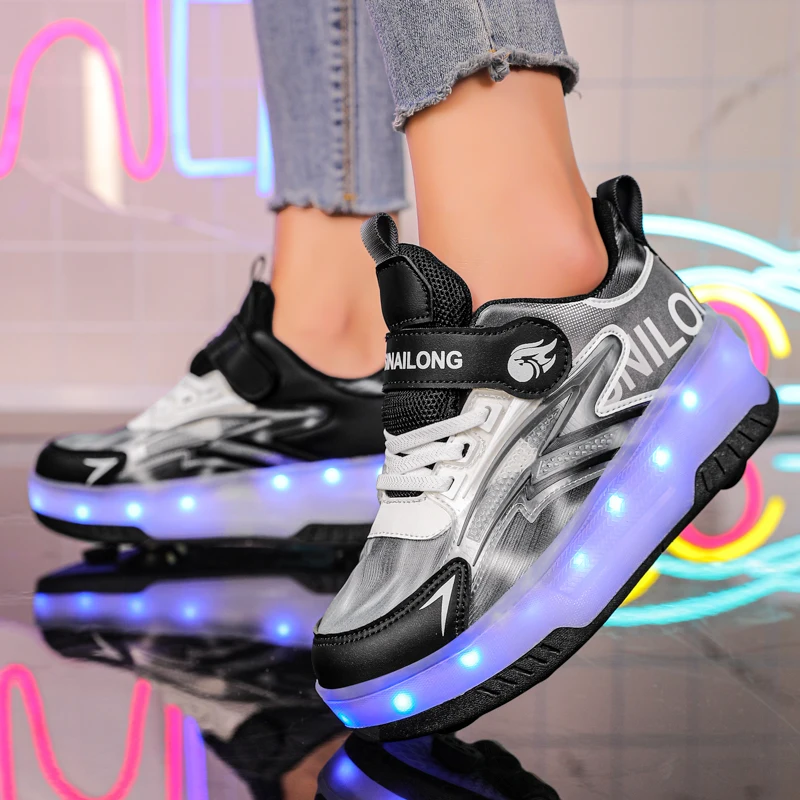 Kids Roller Skate Sports Sneakers Glowing Boys Girls Roller Shoes LED Light Up USB Charging Children Casual Skateboarding Shoes