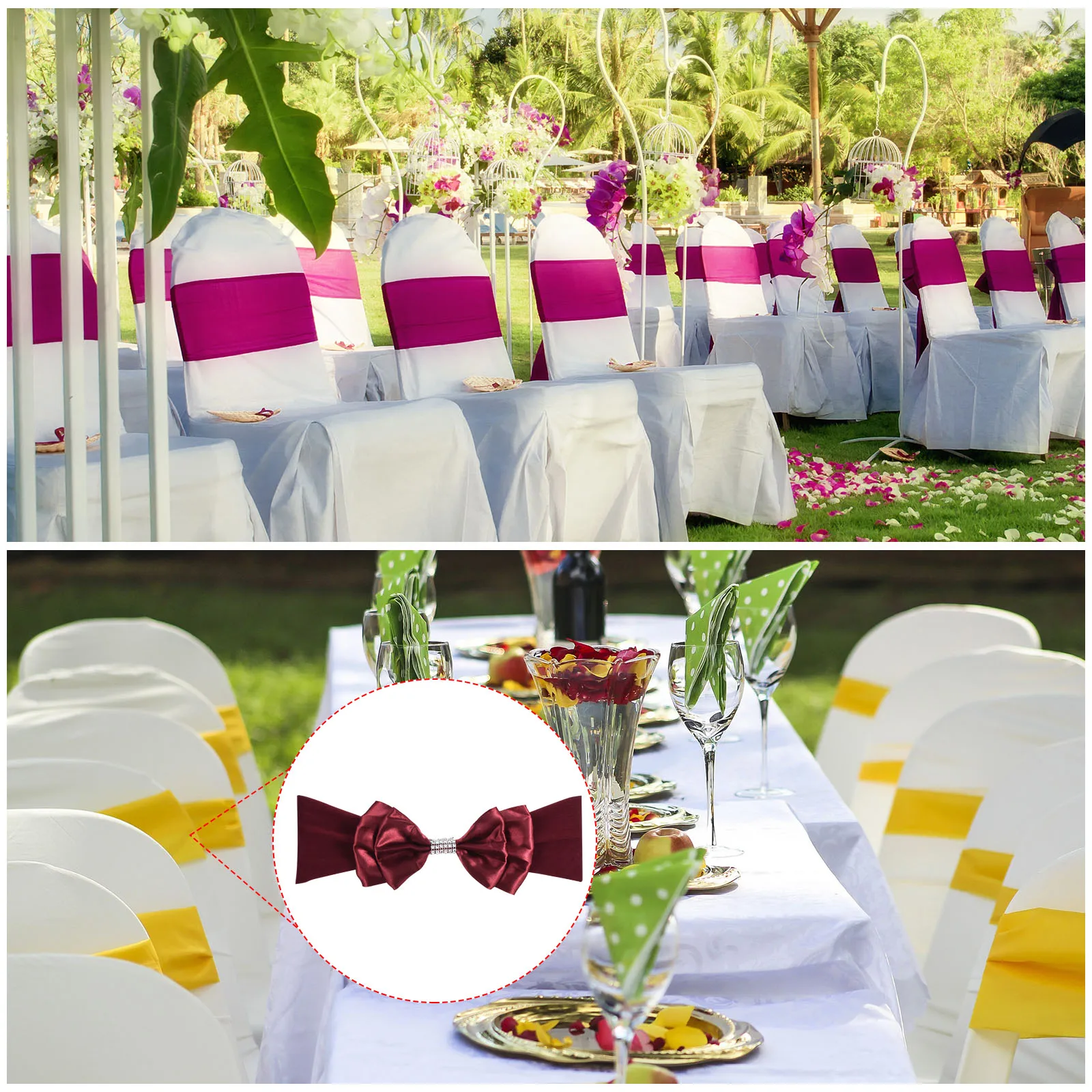 

10/20pcs Chair Sash Bow Spandex Stretch Chair Cover Bands Sashes with Bow Knot for Wedding Banquet Decorations 12"x8"