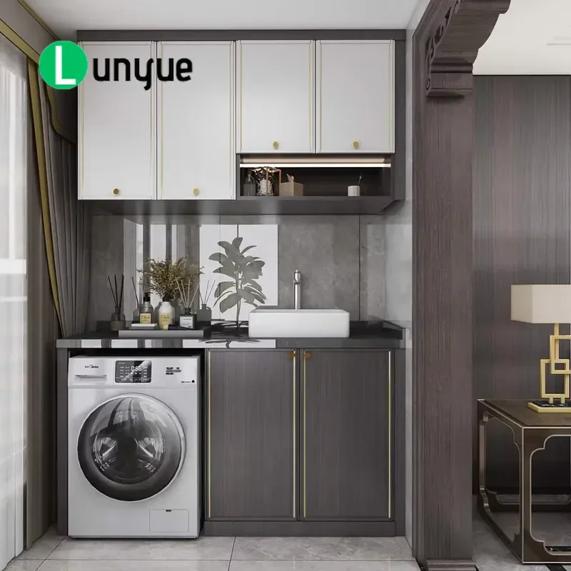 Balcony Laundry Cabinet with Sink Waterproof Storage Cupboard for Washing Machine Space Saving Bathroom Utility Room