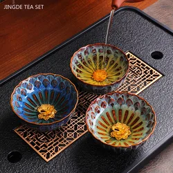 100ml Exquisite Kiln Change Gold Lotus Tea Cup Ceramic Home Master Cup Handmade Beauty Small Tea Bowl Zen Tea Set Accessories