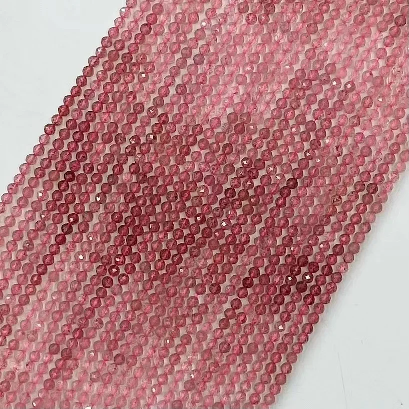 Natural Strawberry Crystal Faceted Round Beads Loose Beads for Jewelry Making DIY Bracelet Necklace 38cm Gift for Women Fashion