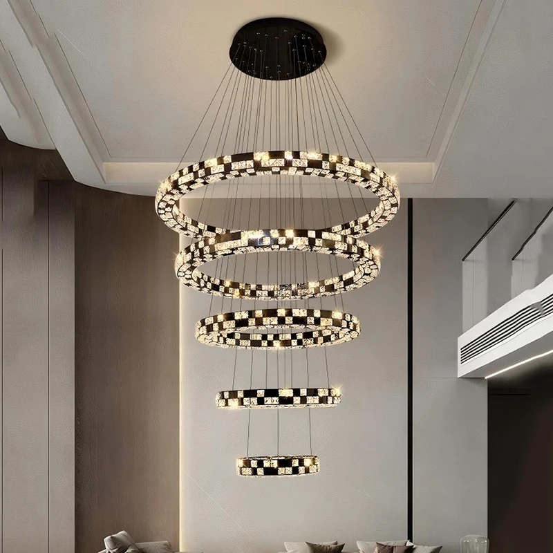 

Скандинавская современная хрустальная люстра для гостиной, потолочный светильник, светодиодная лампа для лестничной люстры, светильник для внутреннего освещения