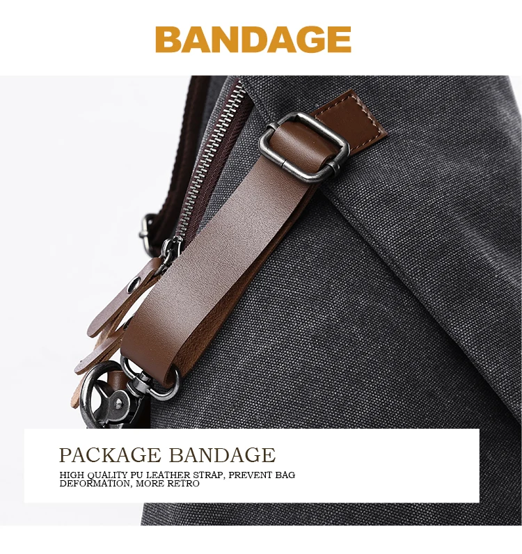 MTE ELAN Large Capacity Retro Canvas Sling Bag Man Leather Chest Bag Casual Travel Leisure Male Olive Green Shoulder Backpack view 4