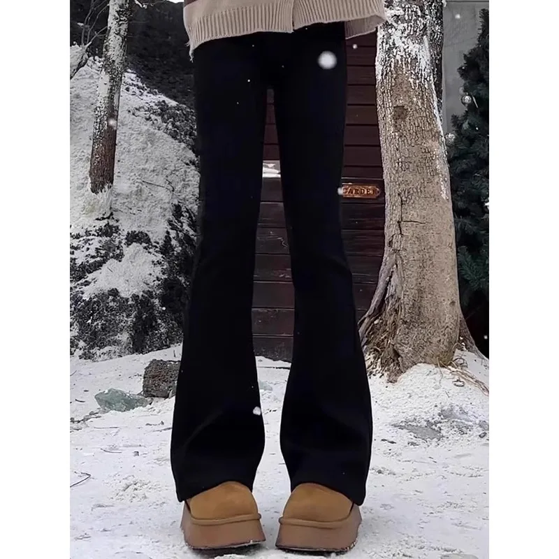 

High Waist Flared Jeans Women's Spring Autumn Fce Lined Drapey Non Fitting Bootcut Pants Cotton Stretch Denim Wear Resistant