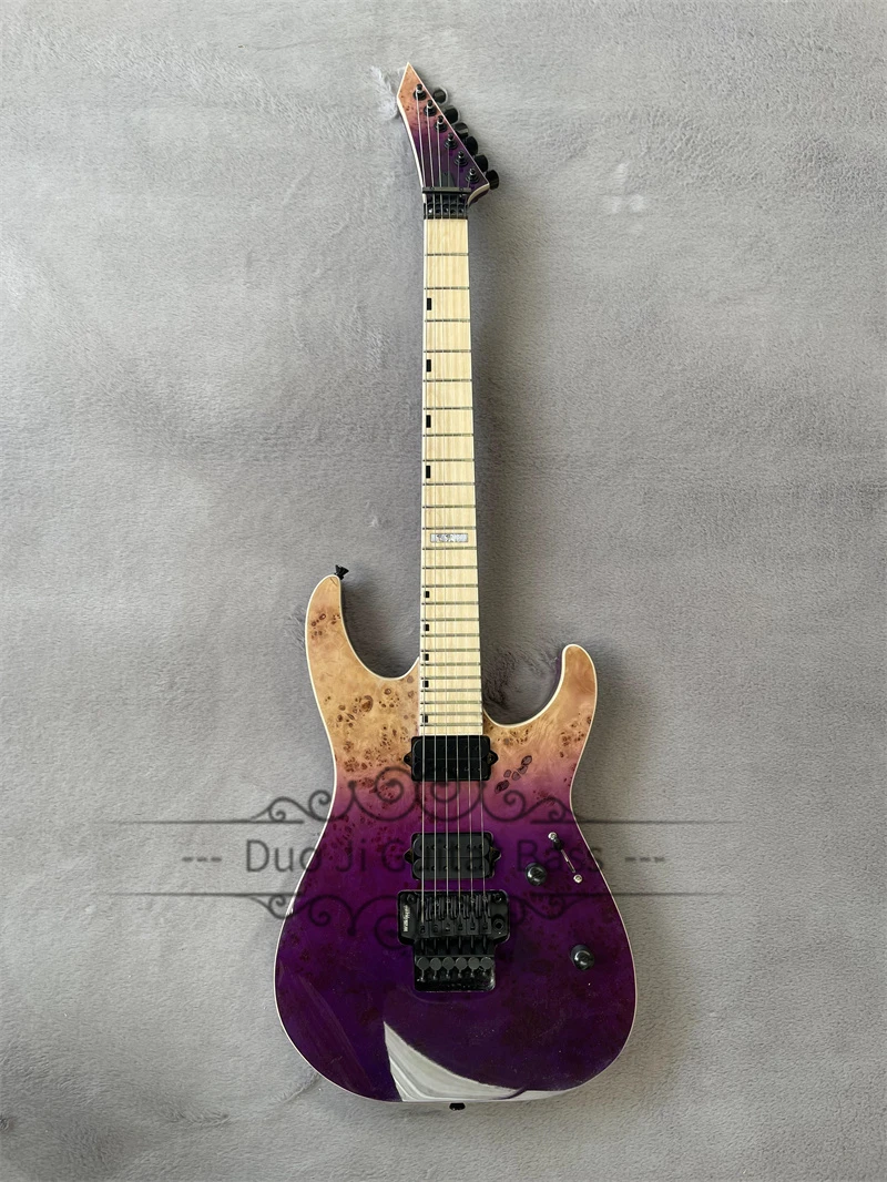 

Purple Electric Guitar Mahogany Neck Set In Body Burl Maple Top HH Pickups Tremolo Bridge 24 Frets Black Tuners