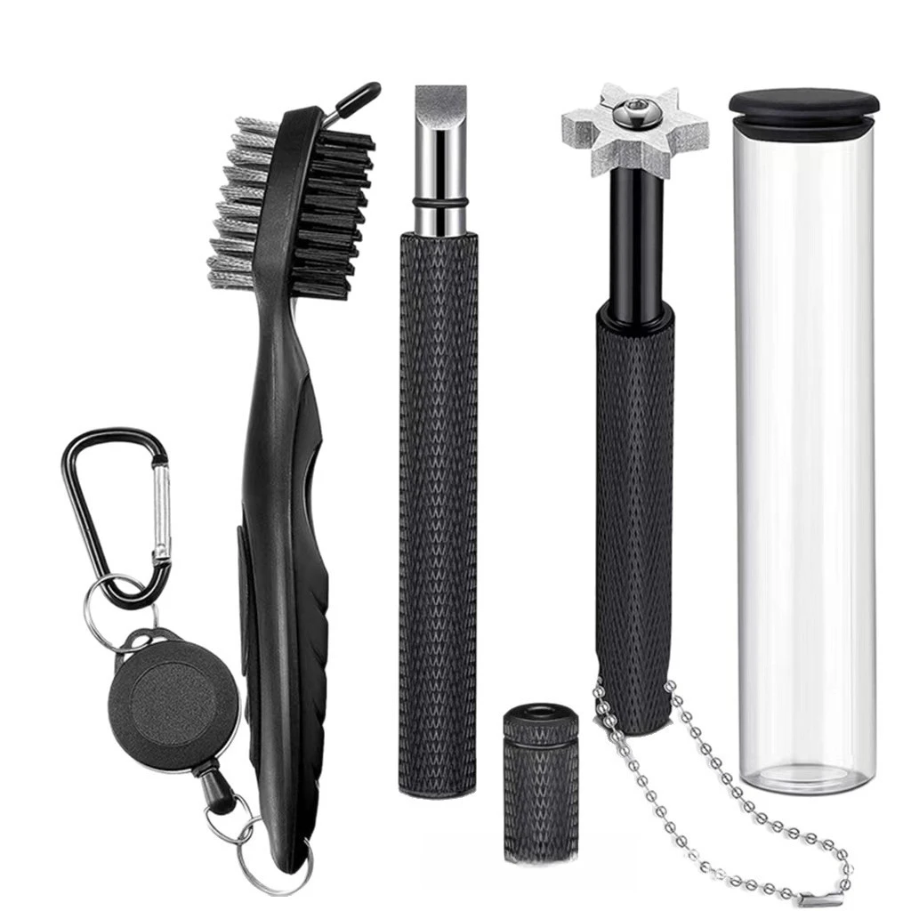 1 Set Golf Club Cleaner Kit - Groove Sharpener & Dual-Sided Brush | Spring Buckle for Easy Hanging, Max Durability & Cutting