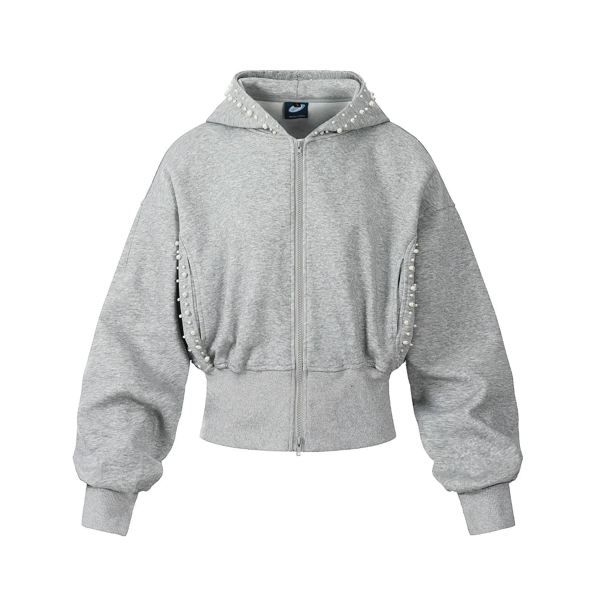 American Style Pearl Three-dimensional Short Hooded Sweatshirt  Men Women Street Fashion Versatile Casual Top Autumn Winter