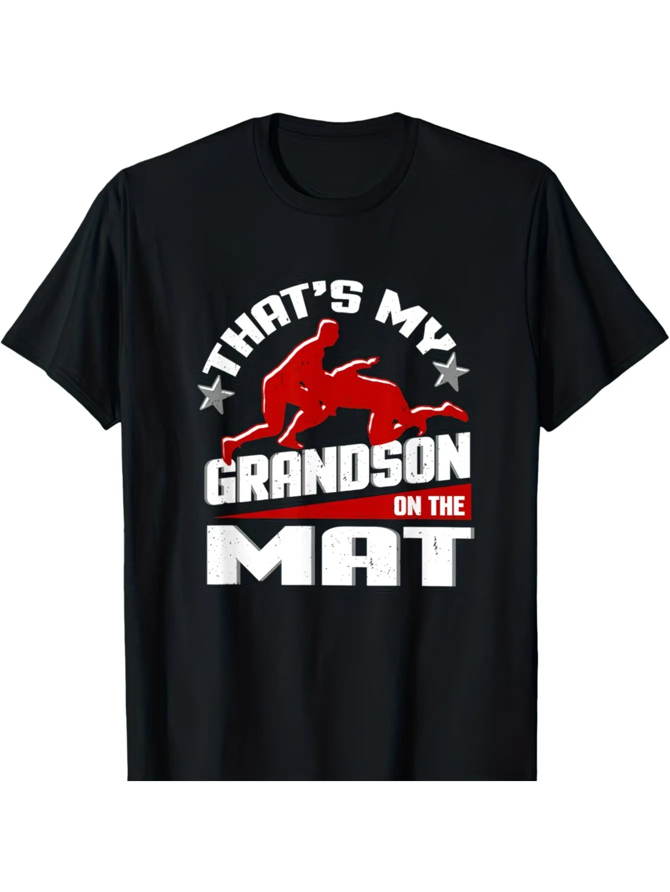 Men's Funny Wrestling T Shirt That's My Grandson on the Mat Wrestling Graphic Tee Black Shirt with Red White Wrestlers Lightweight Breathable Fabric for Wrestling Fans, Grandparents Birthday or Tournament Gift Machine Was