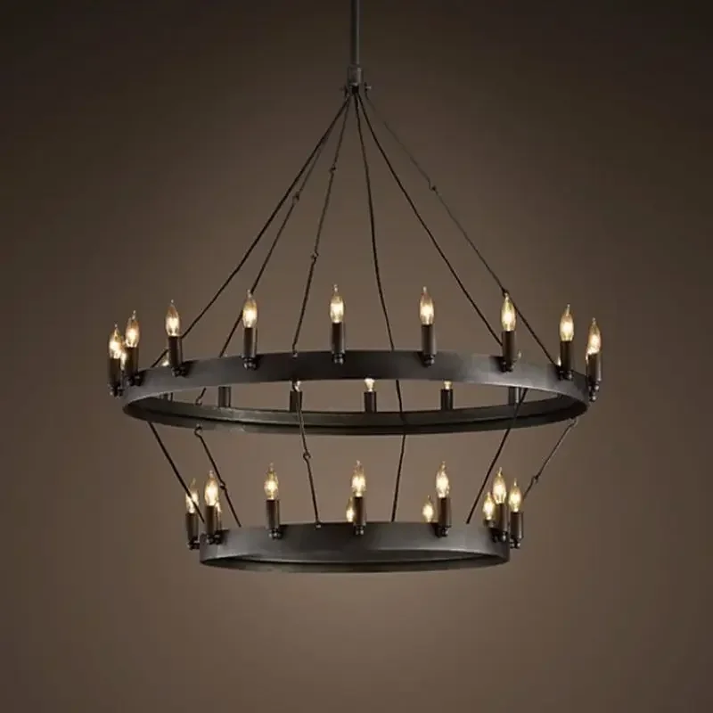 Industrial Style Retro Chandeliers Iron Light Round Candle Led Lamps for Bar Dining Living Room Villa Indoor Home Decor Fixtures