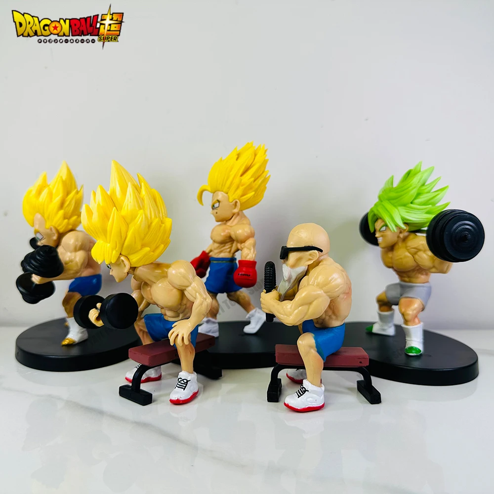 5Pcs/set Dragon Ball Anime Figure Super Saiyan Broly Green Hair Master Roshi Son Goku Bodybuilding  PVC Action Figure Model