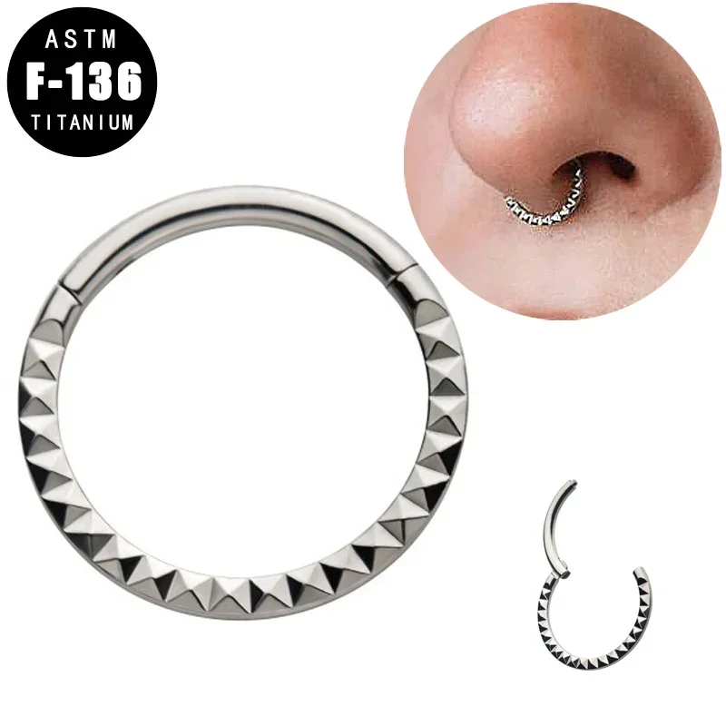 ASTM F136 Titanium Earrings Piercing Nose Rings Hoop Lined Pyramid Cut Front Septum Clicker Tragus Helix Piercing Women Jewelry