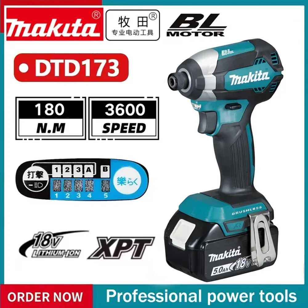 

Ударный гайковерт Makita DTD173, 18В, бесщеточный, литий-ионный, многофункциональный инструмент, дрель, электроинструмент