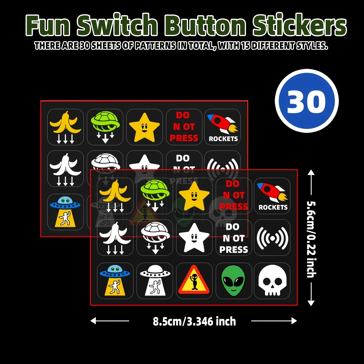 Alien Skull Funny Car Dashboard Button Decal Sticker Set Waterproof for Blank Switch Panel Interior Decor
