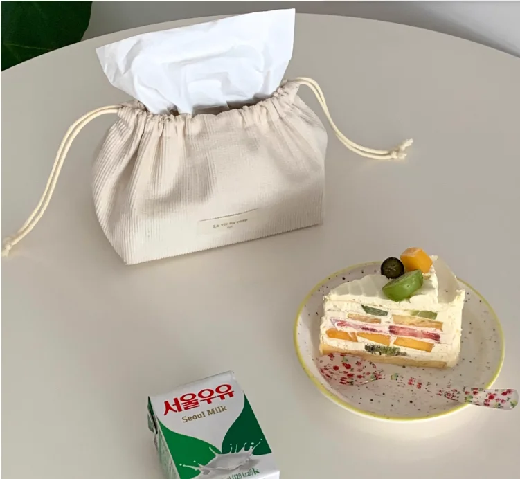 Nordic Style Hanging Corduroy Paper Napkin Boxes Solid Color Issue Bag Thread Napkin Holder Tissue Bag Storage Napkins