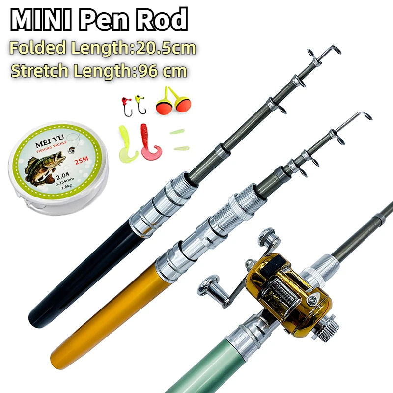 Ultralichte Harde Telescopische Mini Ijs Hengel Full Kits Draagbare Pocket Pen Paal Type A + P Met Trommel Reel Overbrengingsverhouding 2.1:1
