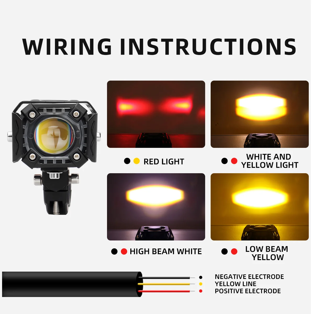 1/2x Motorcycle Spotlight White Yellow Flash with Red Demon Eye Halo Hi/Low Beam For SUV ATV UTV RV Headlight Driving Light 12V view 4