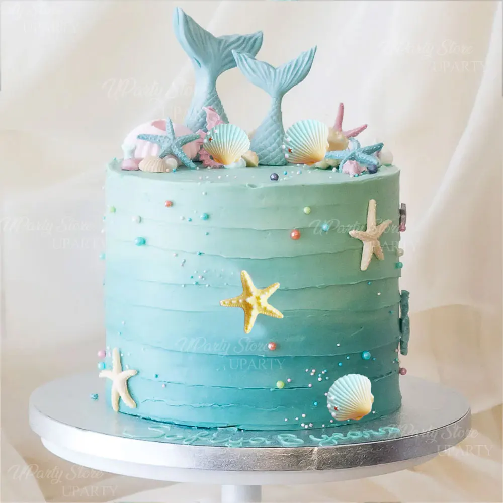 10 Stück Ozean Muschel Kuchen Topper Harz Blau Gelb Weiß Muschel Seestern Cupcake Topper für Ozean Meer Alles Gute zum Geburtstag Kuchen Dekor – Detail 3