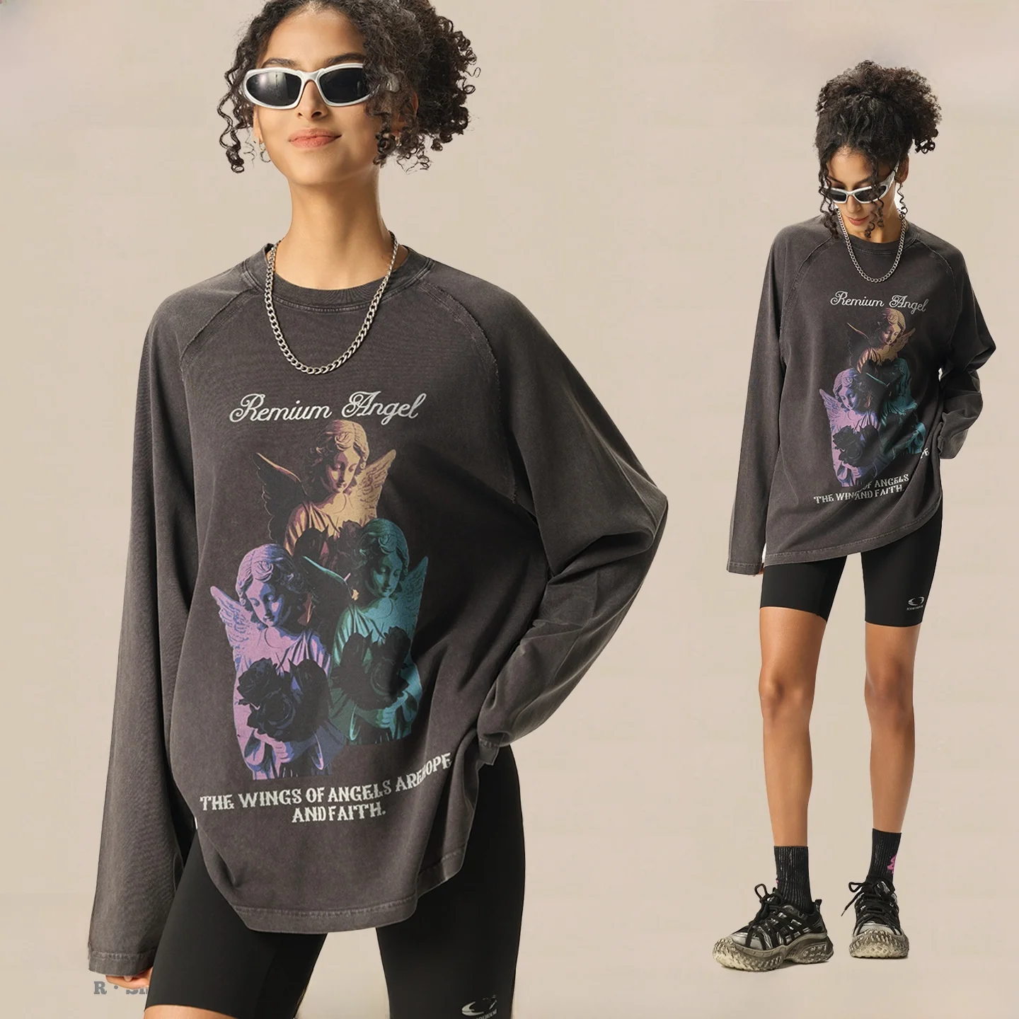 

Waed Vintage Long Sve Men's T-irt Street Sle Casual Cotton Top Printed High Street Trend Loose Fit Outdoor Wear