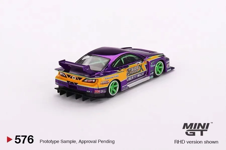 Nissan Nissan S15 SILVIA #576 MINIGT, modèle de voiture en alliage 1:64, jouets pour garçons, pièces de collection pour adultes, cadeaux pour enfants, livraison gratuite