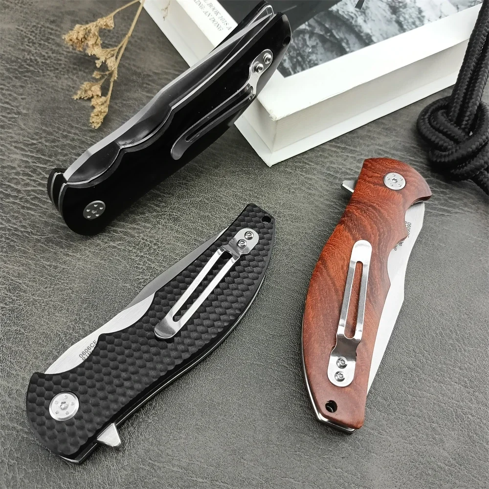 0606 Folding Pocket Knife D2 Blade Sandalwood / G10 Handle High Quality Outdoor EDC Survival Camping Hiking Hunting Tools