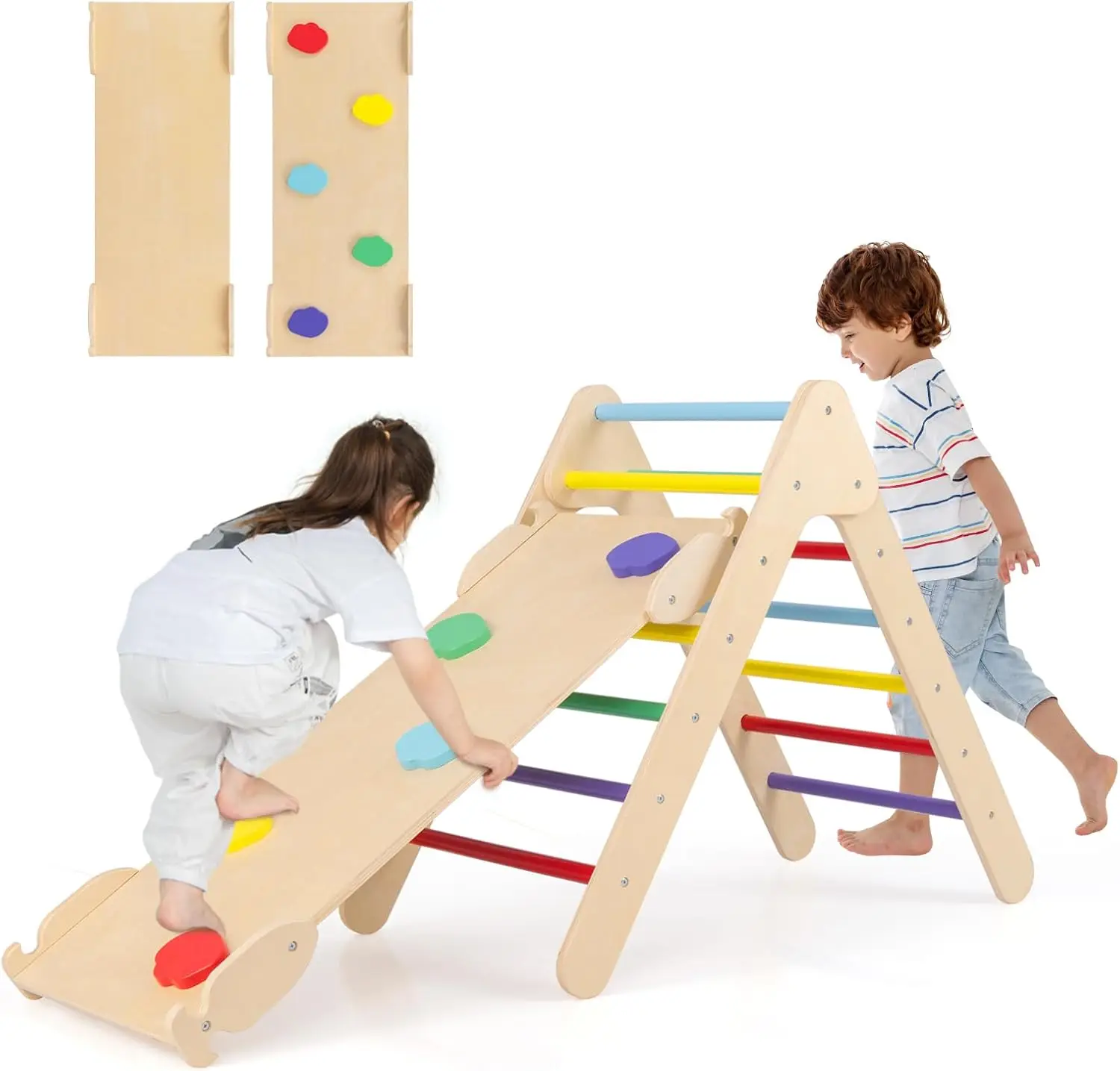 Pikler Triangle Set Climbing Toys for Toddlers Foldable Wood Montessori Baby Jungle Gym with Ramp Ladder Slide Kids Ind