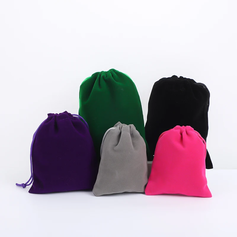 100pcs/Lot Drawstring Black Velvet Bags Jewellery Pouches 7x9 8x10 10x12 12x15cm Wedding Party Gift Packaging Bag Customize Logo