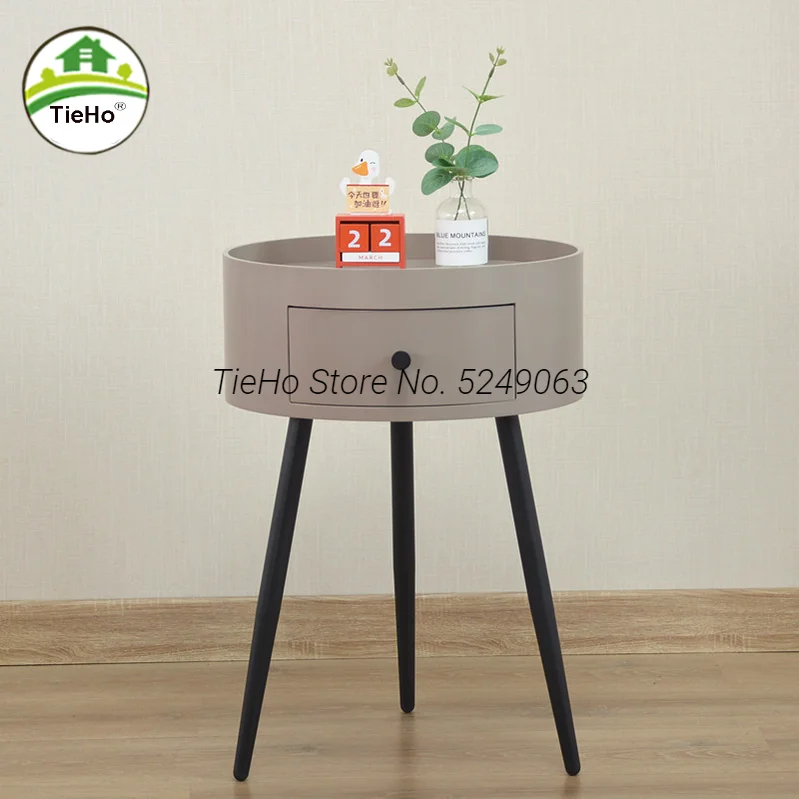 Nordic Style Three Legs Bedside Table Bedroom Wooden Nightstand Light Luxury Simple Small Round Table Desk Lockers Coffee Table