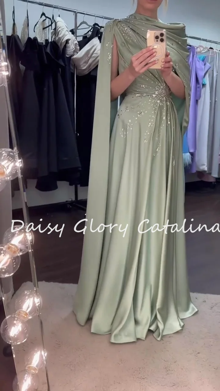 Vestidos de Noche de lujo, vestido de fiesta verde oliva con volantes, cuentas de cristal brillantes, vestido de fiesta para ocasiones formales de Arabia Saudita personalizado