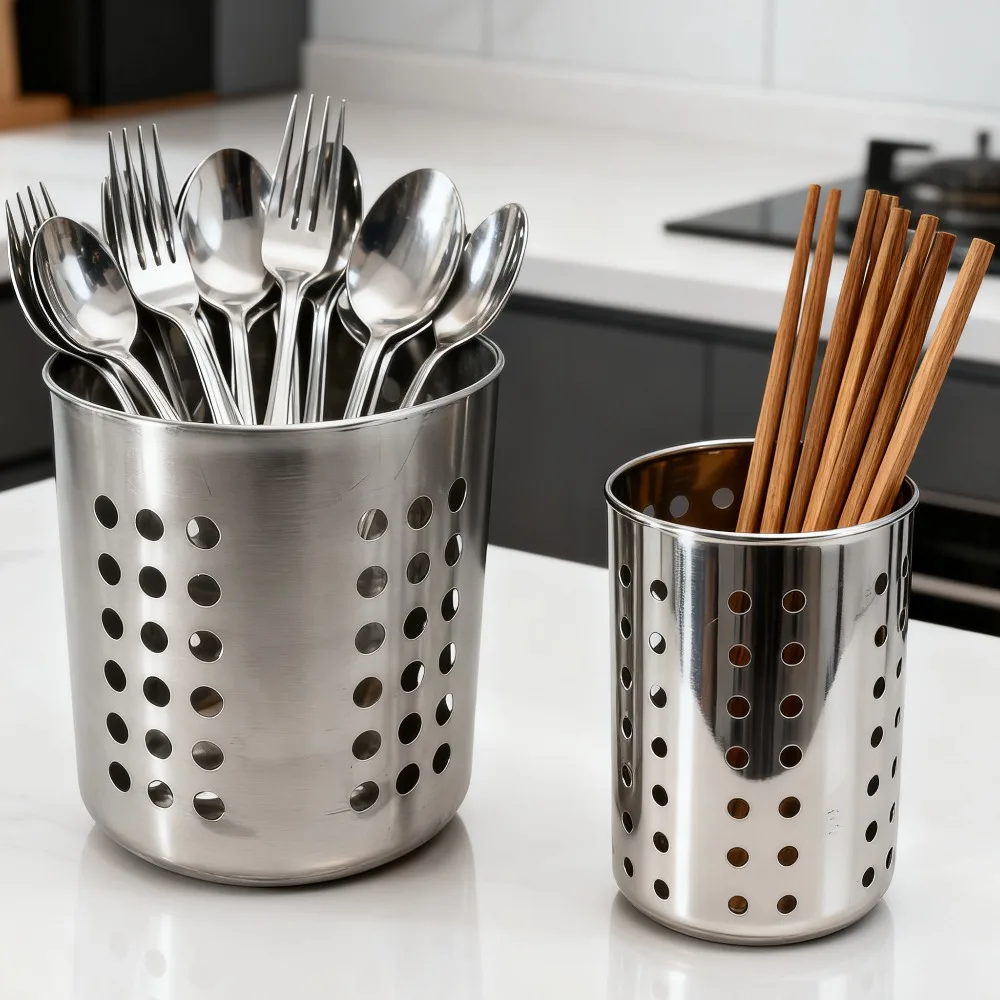 Soporte para cubiertos de acero inoxidable, escurridor de cocina, restaurante, cuchara, caja de almacenamiento de palillos, organizador, contenedor de escritorio de gran capacidad