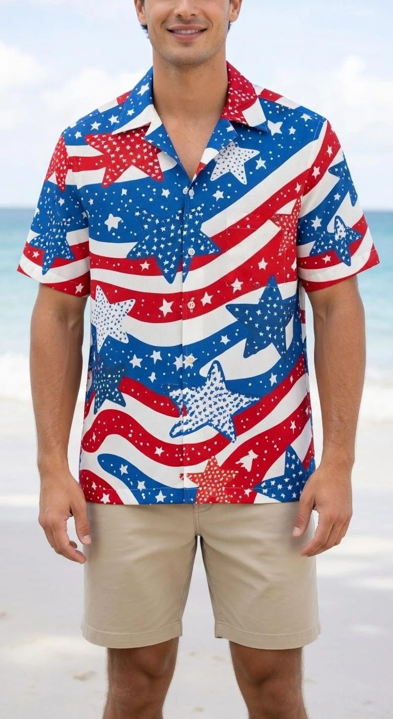 

2026 Summer Men's New Anniversary Edition Hawaiian Button Shirt Loose Quick Drying Sports Vacation Style Parent Child T-shirt