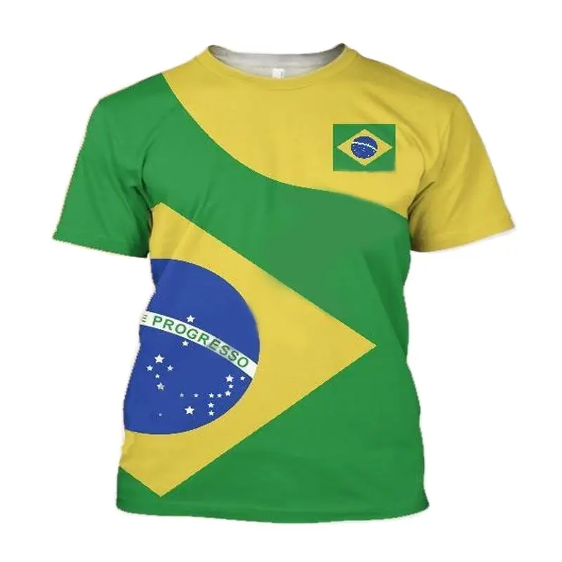 Street Fitness T-Shirt Brazil Flag Men\'s 3D Summer Fashion Casual Creative Trend Printing High Quality Round Neck Short Sleeves