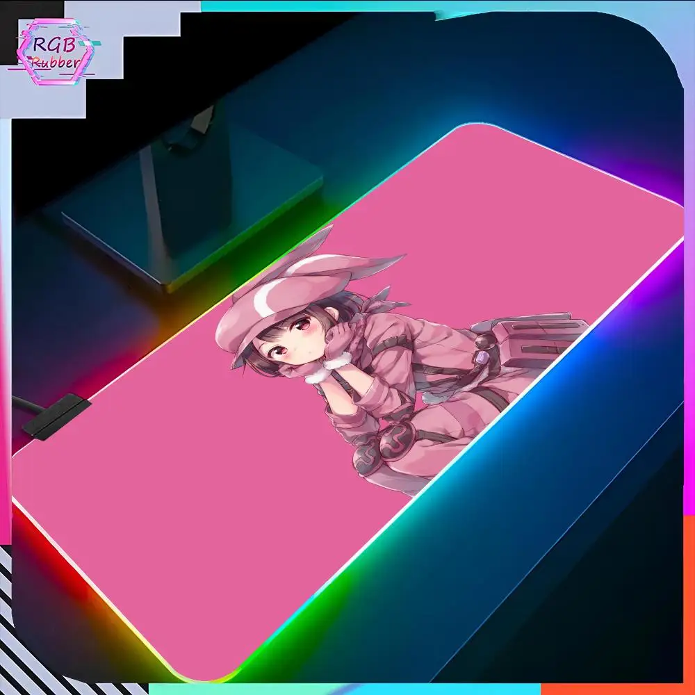 SAOAGGO Anime Girl Mouse Pad RGB Pc Accessories LED Game Desk Mat E-sport Table Protector Neon Keyboard Mat Backlit Carpet Rug G